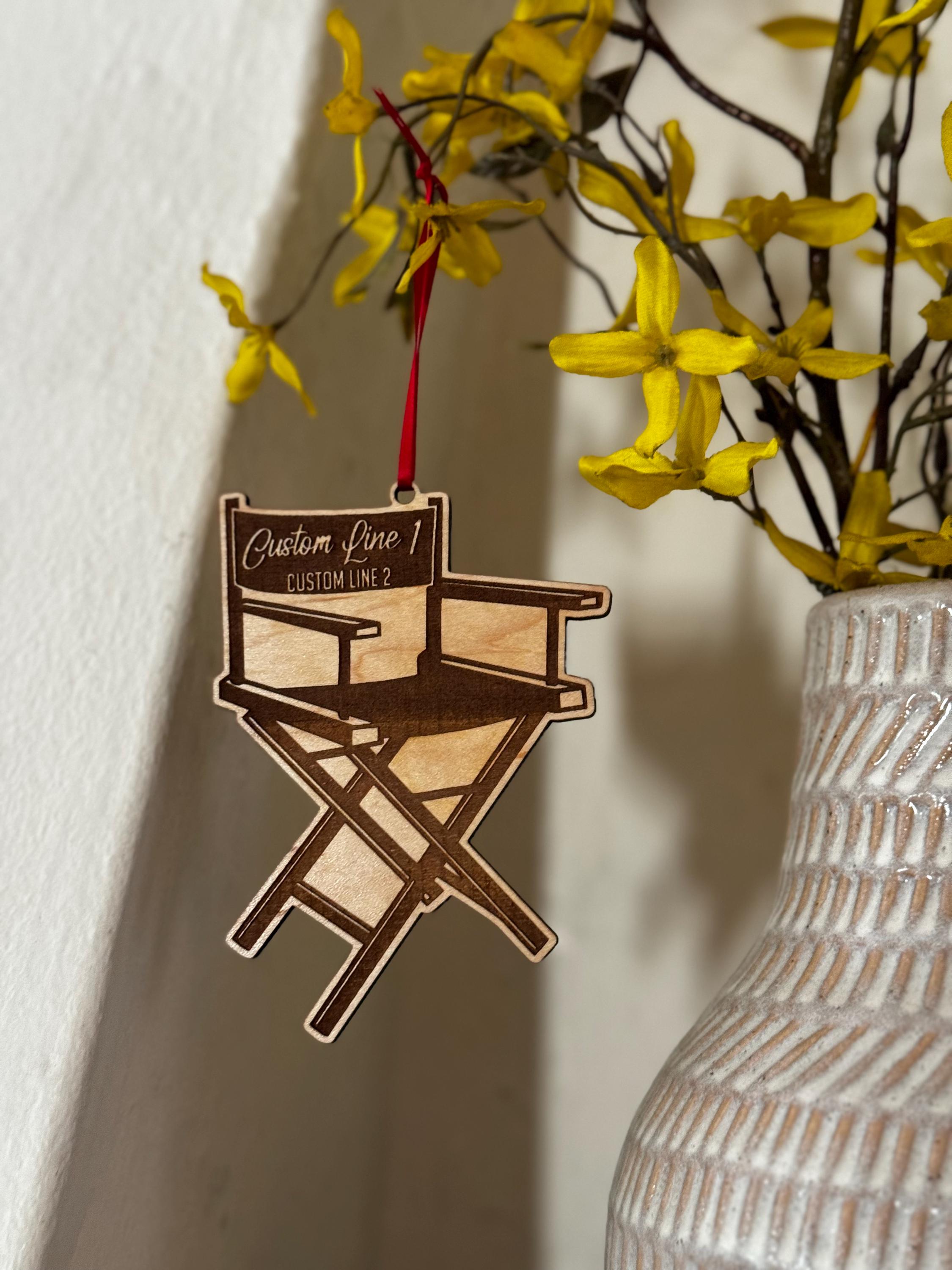 Personalized Directors Chair Christmas Ornament, Custom Name Ornament, Movie Lover Film Student Filmmaker Film Editor Gift, Tree Decoration