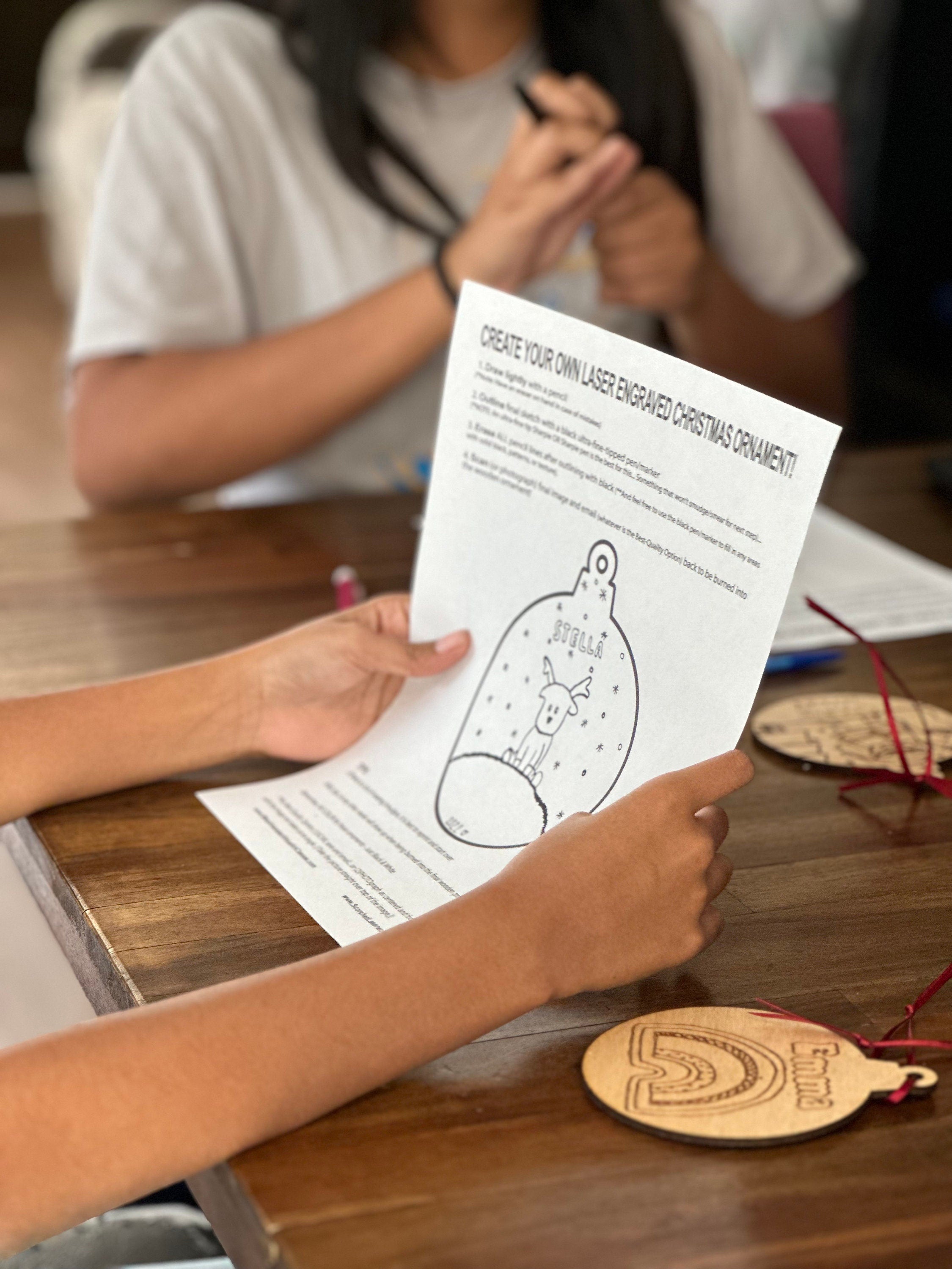 Create Your Own Christmas Ornament - Draw on our template and have it engraved on your own wood ornament - Buy One Get One Half Off!