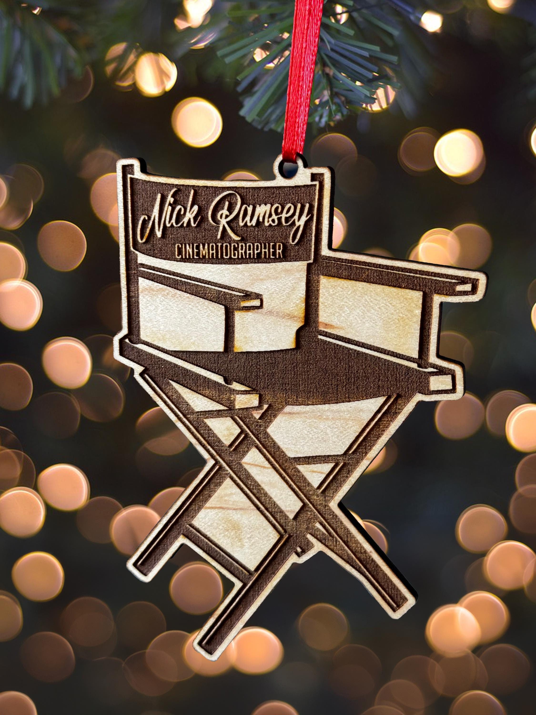 Personalized Directors Chair Christmas Ornament, Custom Name Ornament, Movie Lover Film Student Filmmaker Film Editor Gift, Tree Decoration