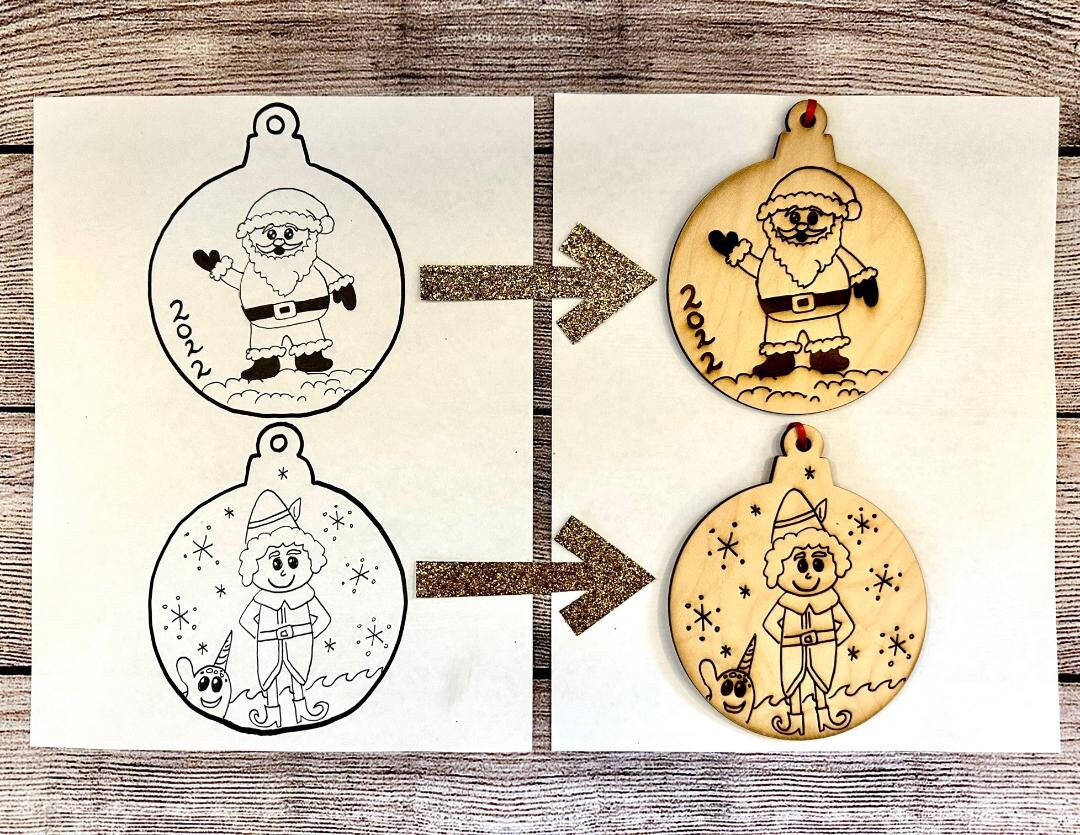 Create Your Own Christmas Ornament - Draw on our template and have it engraved on your own wood ornament - Buy One Get One Half Off!