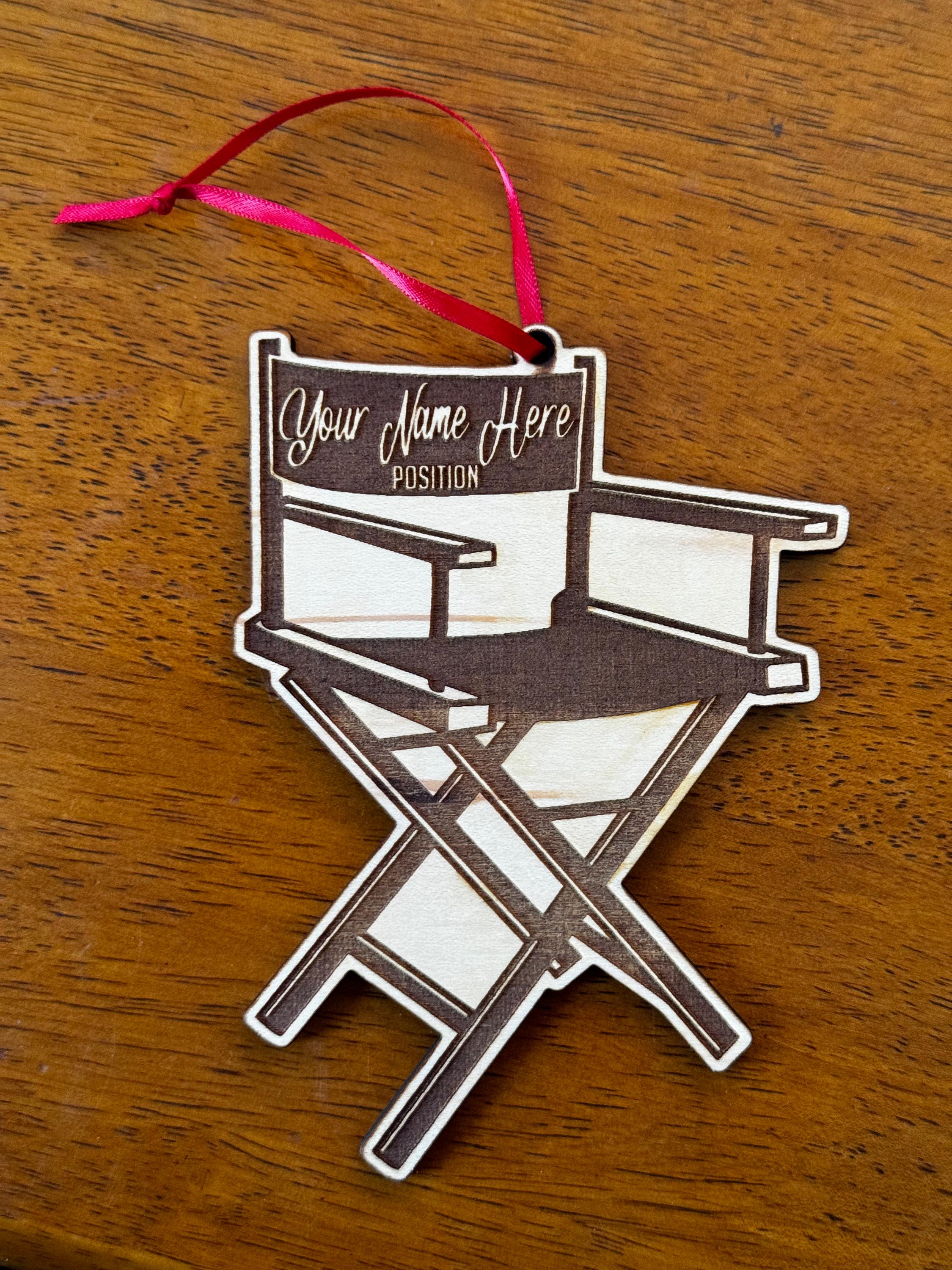 Personalized Directors Chair Christmas Ornament, Custom Name Ornament, Movie Lover Film Student Filmmaker Film Editor Gift, Tree Decoration