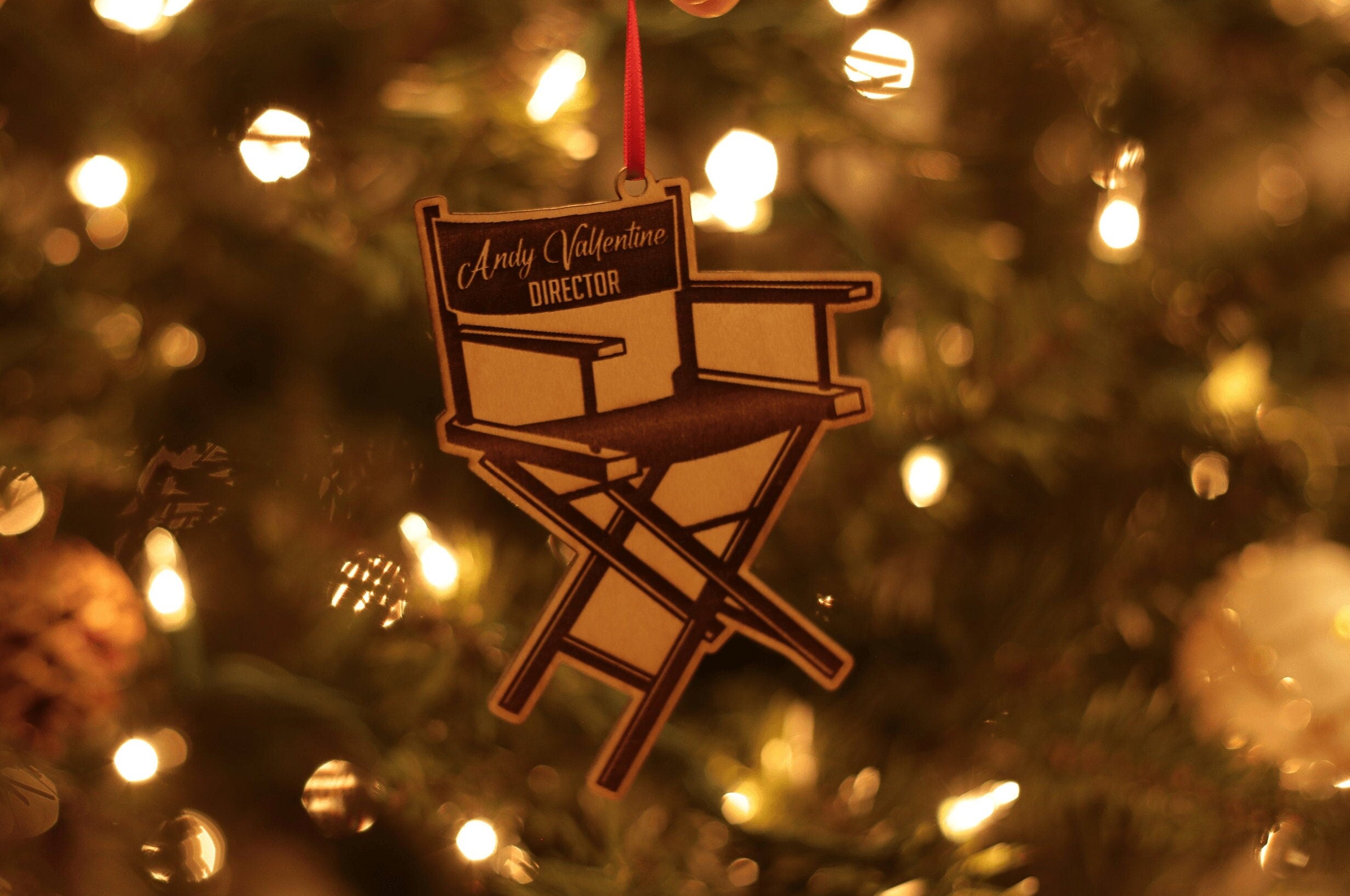 Personalized Directors Chair Christmas Ornament, Custom Name Ornament, Movie Lover Film Student Filmmaker Film Editor Gift, Tree Decoration