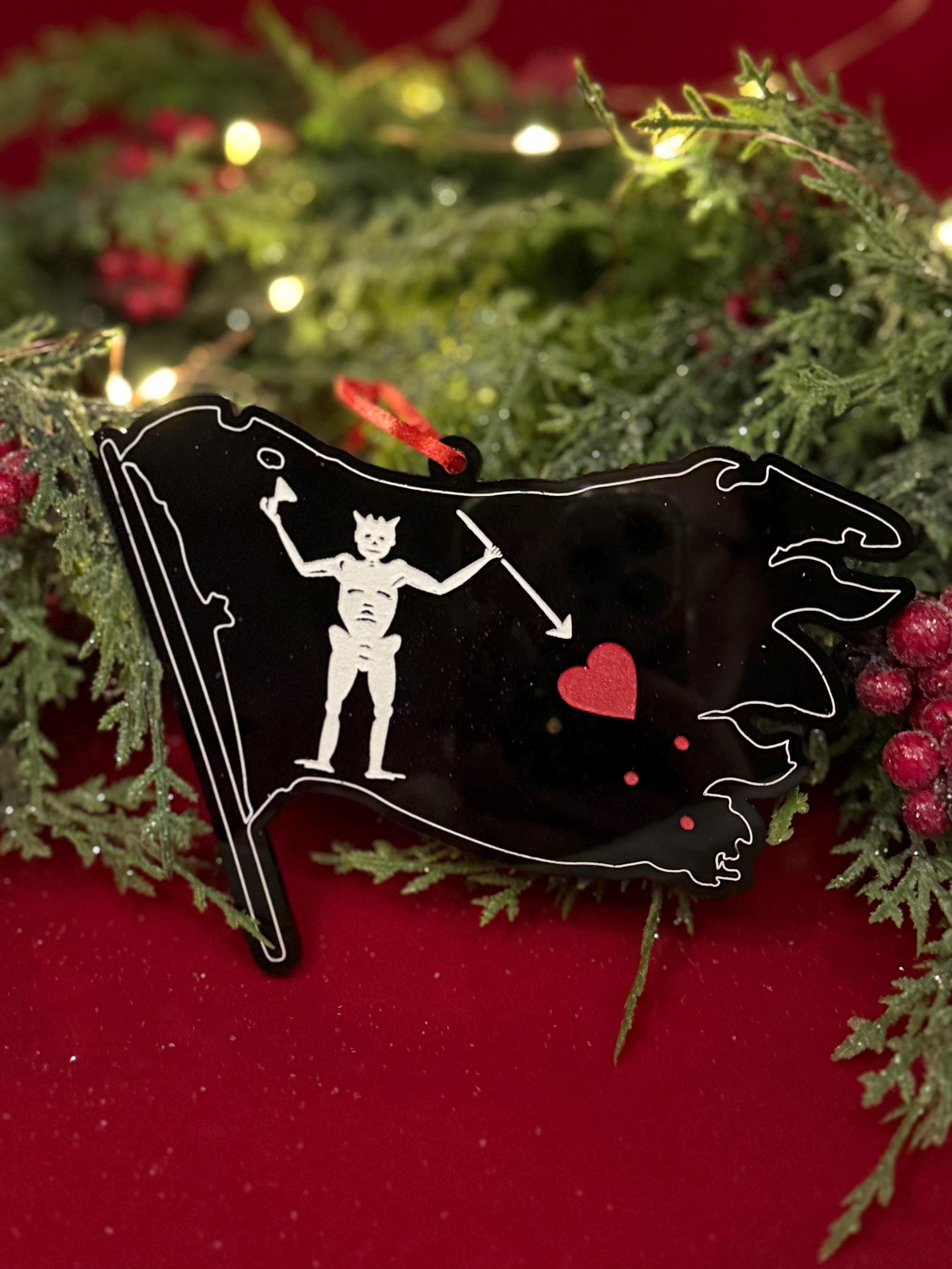 Blackbeard Flag Ornament – Pirate-Themed Decor for Christmas & Year-Round | Laser Engraved Nautical Ornament