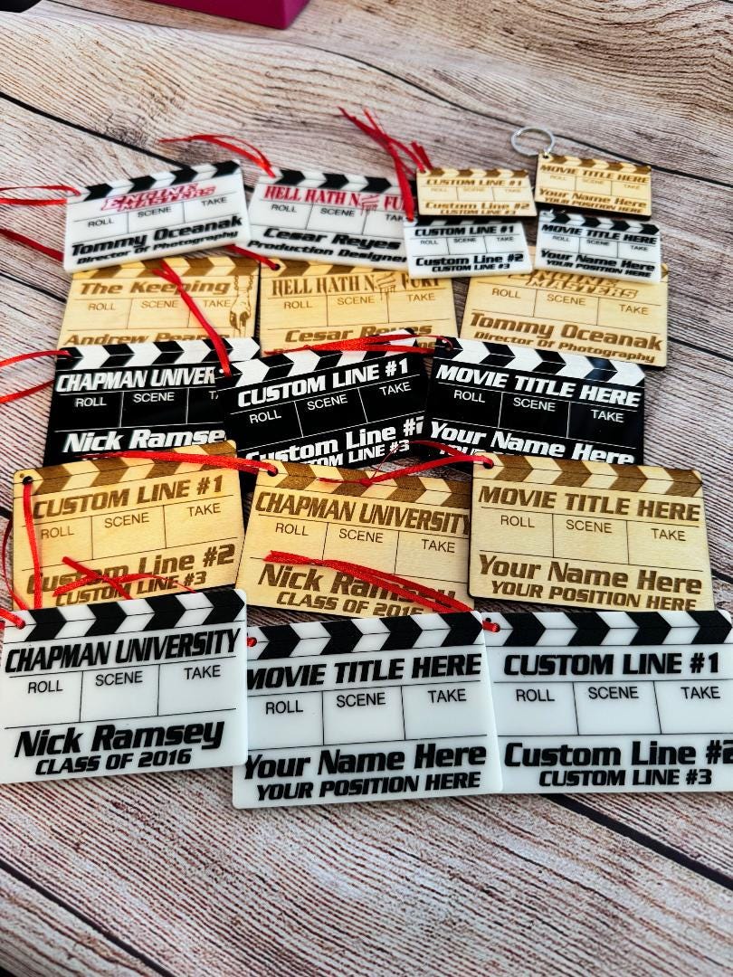 Custom Acrylic Movie Slate Ornament - Personalized Film Maker Gift, Wrap Gift, Film Production Keepsake