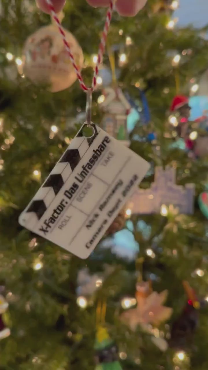 Personalized Movie Slate Christmas Ornament - Custom Engraved Black Acrylic - Hand Painted Film Clapboard Perfect Wrap Gift!